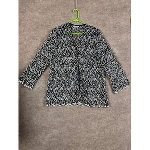 MaxiMa Blouse Womens XL Black Tunic Sheer Mesh Embroidered Sequin Geometric